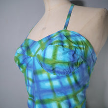 Load image into Gallery viewer, 50s 60s BLUE AND GREEN CHECK 2 PIECE SHORTS AND HALTER SUN TOP - S