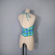 Load image into Gallery viewer, 50s 60s BLUE AND GREEN CHECK 2 PIECE SHORTS AND HALTER SUN TOP - S