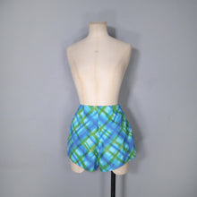 Load image into Gallery viewer, 50s 60s BLUE AND GREEN CHECK 2 PIECE SHORTS AND HALTER SUN TOP - S