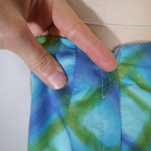 50s 60s BLUE AND GREEN CHECK 2 PIECE SHORTS AND HALTER SUN TOP - S