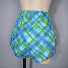 Load image into Gallery viewer, 50s 60s BLUE AND GREEN CHECK 2 PIECE SHORTS AND HALTER SUN TOP - S