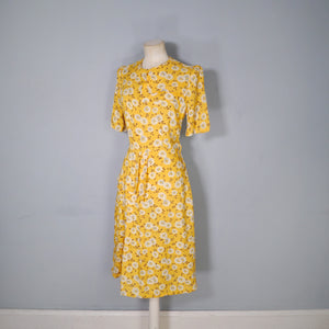 40s YELLOW FLORAL PRINT SOFT RAYON TEA DRESS - S-M