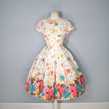 Load image into Gallery viewer, 50s DUPREZ COLOURFUL BORDER FLORAL FULL SKIRTED DRESS - XS