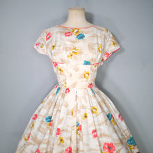 Load image into Gallery viewer, 50s DUPREZ COLOURFUL BORDER FLORAL FULL SKIRTED DRESS - XS