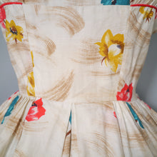 Load image into Gallery viewer, 50s DUPREZ COLOURFUL BORDER FLORAL FULL SKIRTED DRESS - XS