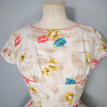 Load image into Gallery viewer, 50s DUPREZ COLOURFUL BORDER FLORAL FULL SKIRTED DRESS - XS