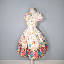 Load image into Gallery viewer, 50s DUPREZ COLOURFUL BORDER FLORAL FULL SKIRTED DRESS - XS