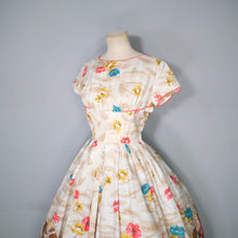 Load image into Gallery viewer, 50s DUPREZ COLOURFUL BORDER FLORAL FULL SKIRTED DRESS - XS