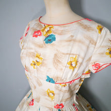 Load image into Gallery viewer, 50s DUPREZ COLOURFUL BORDER FLORAL FULL SKIRTED DRESS - XS