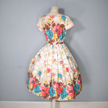 Load image into Gallery viewer, 50s DUPREZ COLOURFUL BORDER FLORAL FULL SKIRTED DRESS - XS