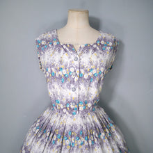 Load image into Gallery viewer, 50s GREY WHITE BORDER FLORAL ST MICHAEL SHIRT WAIST DAY DRESS - S