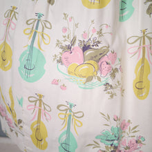 Load image into Gallery viewer, 50s PASTEL NOVELTY SKIRT WITH BUTTERFLIES, MANDOLINS AND FRUIT BASKETS - 24&quot;