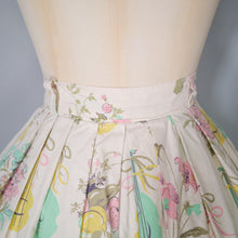 Load image into Gallery viewer, 50s PASTEL NOVELTY SKIRT WITH BUTTERFLIES, MANDOLINS AND FRUIT BASKETS - 24&quot;