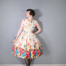 Load image into Gallery viewer, 50s DUPREZ COLOURFUL BORDER FLORAL FULL SKIRTED DRESS - XS