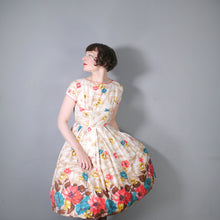 Load image into Gallery viewer, 50s DUPREZ COLOURFUL BORDER FLORAL FULL SKIRTED DRESS - XS