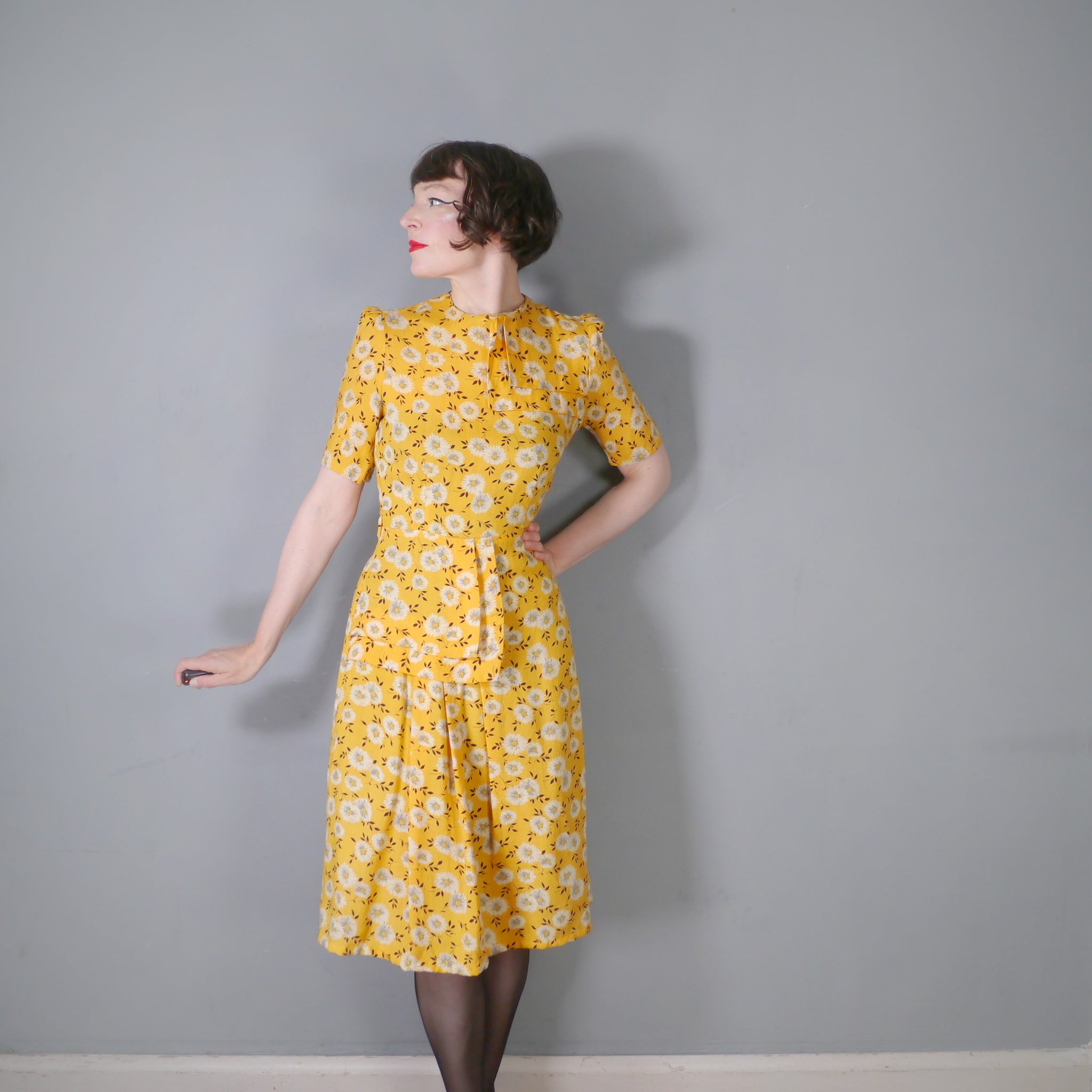 40s YELLOW FLORAL PRINT SOFT RAYON TEA DRESS S-M – Sartorial Matters