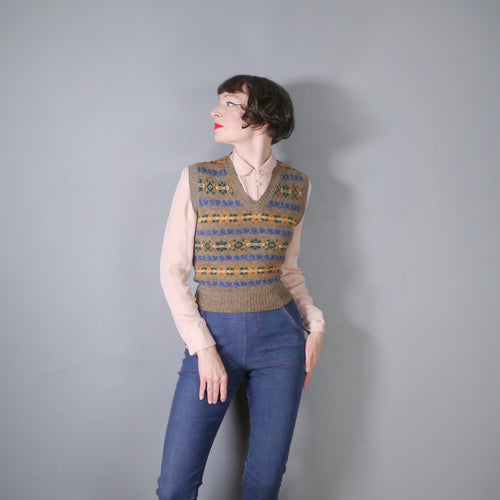 70s does 40s FRENCH CONNECTION WOOL BLEND FAIRISLE TANK / JUMPER - S-M