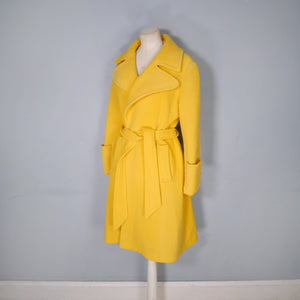 70s BRIGHT YELLOW PURE WOOL WRAP COAT WITH BELT - M