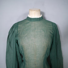 Load image into Gallery viewer, 70s DARK GREEN SEMI SHEER LACE TRIMMED VICTORIAN STYLE GOVERNESS BLOUSE - XS