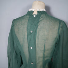 Load image into Gallery viewer, 70s DARK GREEN SEMI SHEER LACE TRIMMED VICTORIAN STYLE GOVERNESS BLOUSE - XS