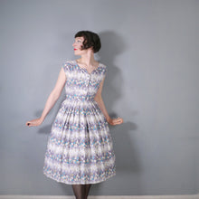 Load image into Gallery viewer, 50s GREY WHITE BORDER FLORAL ST MICHAEL SHIRT WAIST DAY DRESS - S