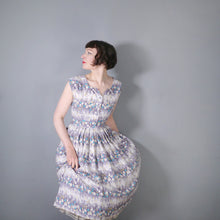 Load image into Gallery viewer, 50s GREY WHITE BORDER FLORAL ST MICHAEL SHIRT WAIST DAY DRESS - S