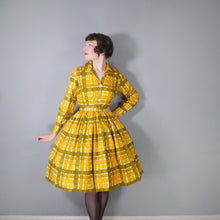 Load image into Gallery viewer, 50s 60s &quot;VOUGE&quot; CHECKED YELLOW FULL SKIRTED SHIRT DRESS WITH BELT - S