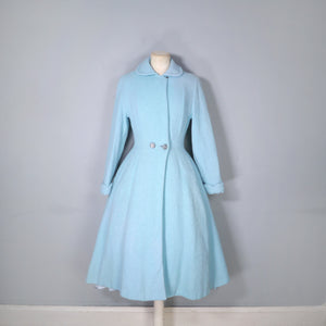 50s 60s PASTEL BLUE "RODEX" SCOTCH TWEED PRINCESS FIT AND FLARE COAT - XS