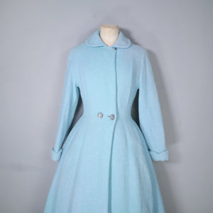 50s 60s PASTEL BLUE "RODEX" SCOTCH TWEED PRINCESS FIT AND FLARE COAT - XS