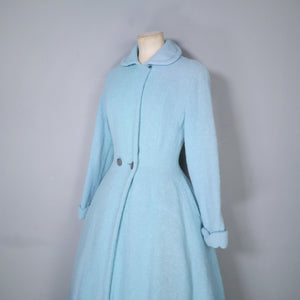 50s 60s PASTEL BLUE "RODEX" SCOTCH TWEED PRINCESS FIT AND FLARE COAT - XS