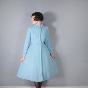 50s 60s PASTEL BLUE "RODEX" SCOTCH TWEED PRINCESS FIT AND FLARE COAT - XS