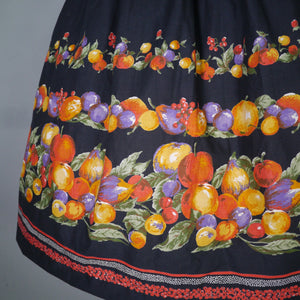 80s does 50s BLACK FRUIT BORDER PRINT FULL SKIRT - 29-30"