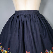 Load image into Gallery viewer, 80s does 50s BLACK FRUIT BORDER PRINT FULL SKIRT - 29-30&quot;