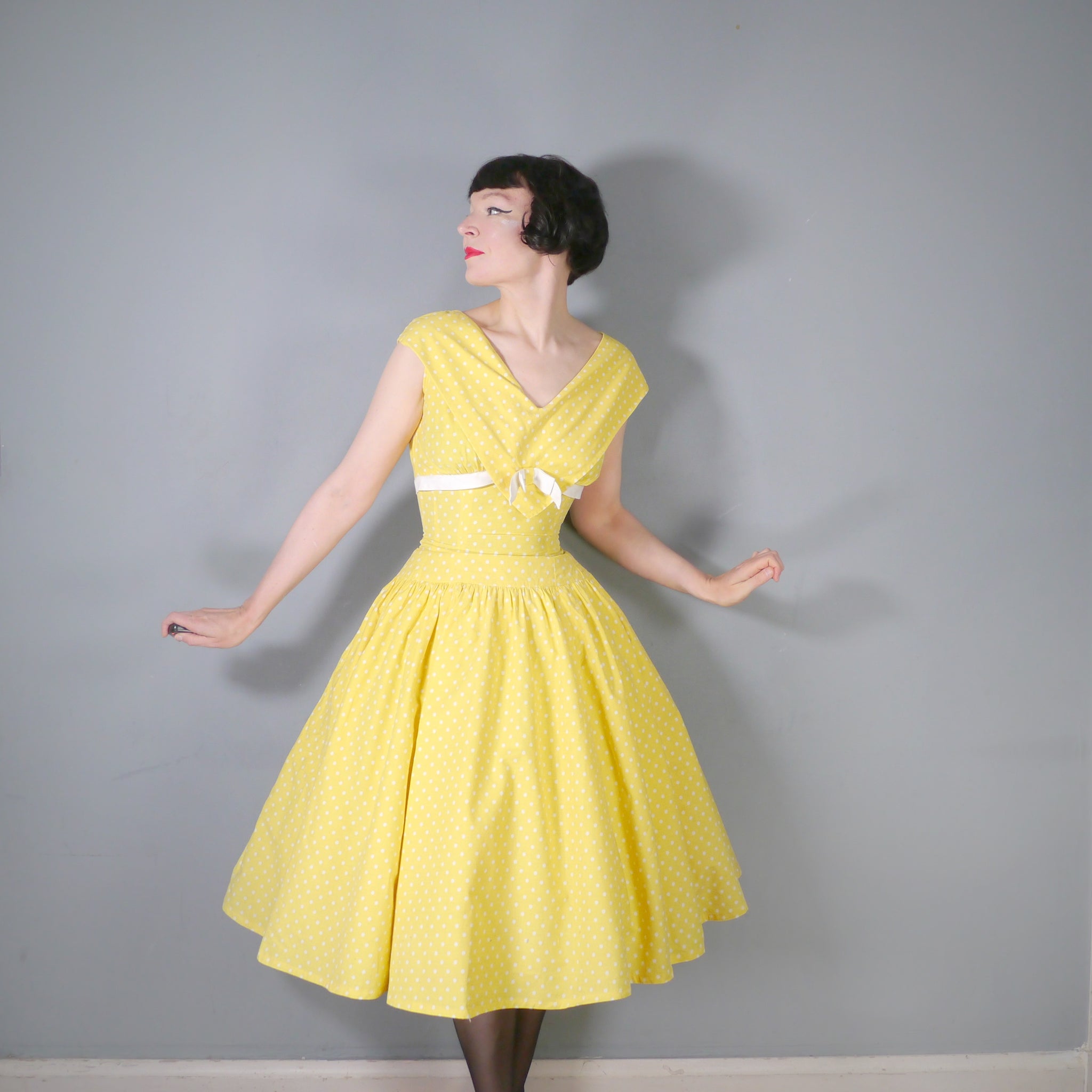 50s HORROCKSES FASHIONS YELLOW POLKA DOT FULL SKIRTED COTTON DRESS - X Sartorial Matters 50s HORROCKSES FASHIONS YELLOW POLKA DOT FULL SKIRTED COTTON DRESS - X Sartorial Matters
