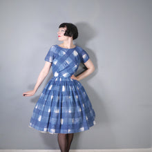 Load image into Gallery viewer, 60s HERMAN MARCUS BRIGHT BLUE AND WHITE CHECK DAY DRESS - S-M