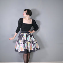 Load image into Gallery viewer, BLACK 50s 60s NOVELTY SKIRT IN THEATRICAL PRINT WITH HOLLYWOOD STARS - 27-28&quot;