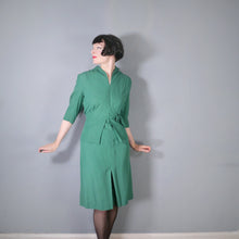 Load image into Gallery viewer, 40s GREEN DRESS WITH PEPLUM AND WAIST BUCKLE AND STRAP DESIGN - M-L