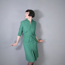 Load image into Gallery viewer, 40s GREEN DRESS WITH PEPLUM AND WAIST BUCKLE AND STRAP DESIGN - M-L