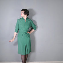 Load image into Gallery viewer, 40s GREEN DRESS WITH PEPLUM AND WAIST BUCKLE AND STRAP DESIGN - M-L