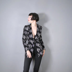 BUS STOP VELVETY BLACK AND SILVER DOVE PATTERN FITTED JACKET - S