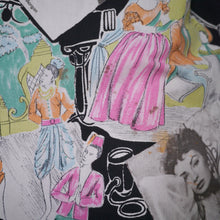 Load image into Gallery viewer, BLACK 50s 60s NOVELTY SKIRT IN THEATRICAL PRINT WITH HOLLYWOOD STARS - 27-28&quot;