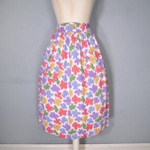 40s COLOURFUL AUTUMNAL LEAF PRINT SOFT RAYON SKIRT - 25"