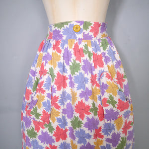 40s COLOURFUL AUTUMNAL LEAF PRINT SOFT RAYON SKIRT - 25"