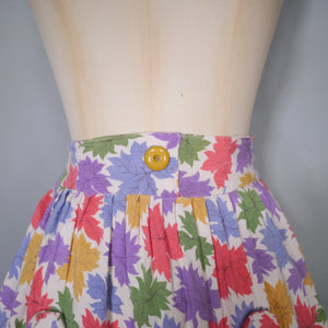 40s COLOURFUL AUTUMNAL LEAF PRINT SOFT RAYON SKIRT - 25"