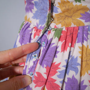 40s COLOURFUL AUTUMNAL LEAF PRINT SOFT RAYON SKIRT - 25"