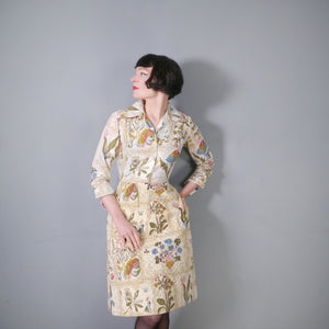 60s SERBIN BOTANICAL PRINT DRESS WITH QUILTED SKIRT - XS-S