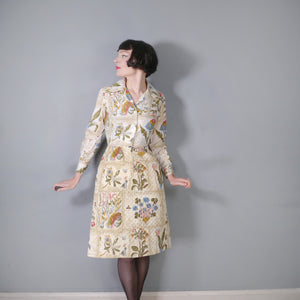 60s SERBIN BOTANICAL PRINT DRESS WITH QUILTED SKIRT - XS-S