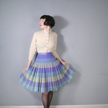 Load image into Gallery viewer, 60s PURPLE BLUE AND GREEN REVERSIBLE PLEATED WOOL SKIRT - 25.5&quot;