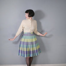 Load image into Gallery viewer, 60s PURPLE BLUE AND GREEN REVERSIBLE PLEATED WOOL SKIRT - 25.5&quot;