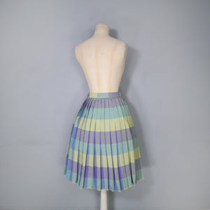 60s PURPLE BLUE AND GREEN REVERSIBLE PLEATED WOOL SKIRT - 25.5"